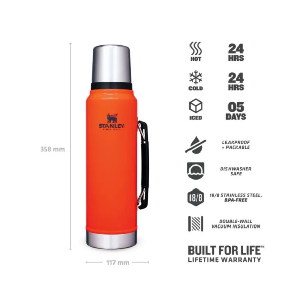 Thermos Stanley The Legendary Classic 1L orange, Orange, 1 L