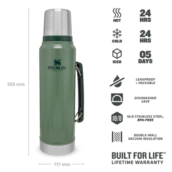 Thermos Stanley The Legendary Classic 1L green, Green, 1 L Thermos Stanley The Legendary Classic 1L green, Green, 1 L